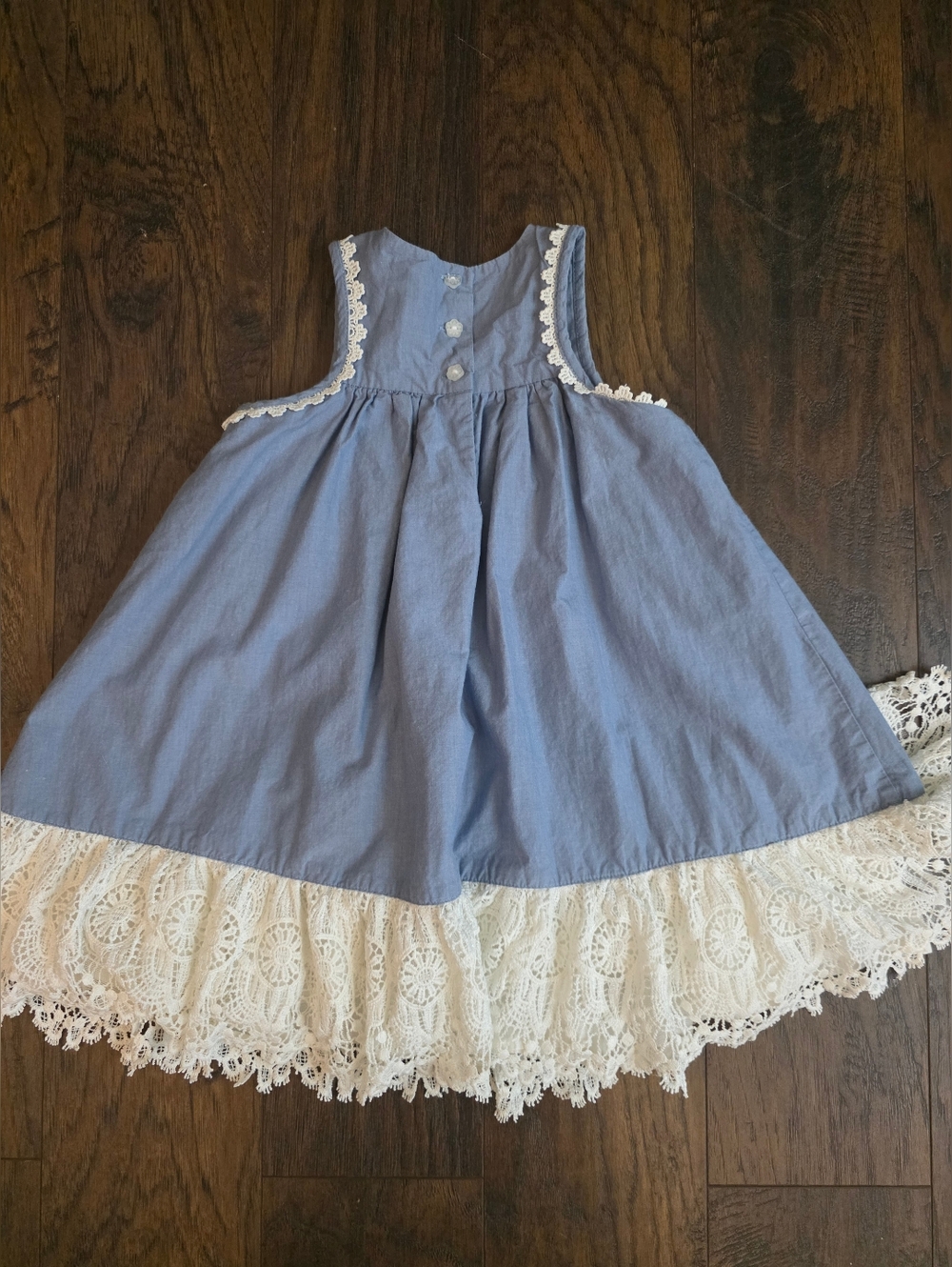 Artisan Ny Blue and Cream Lace Trim Girls Dress - Picture 5 of 6